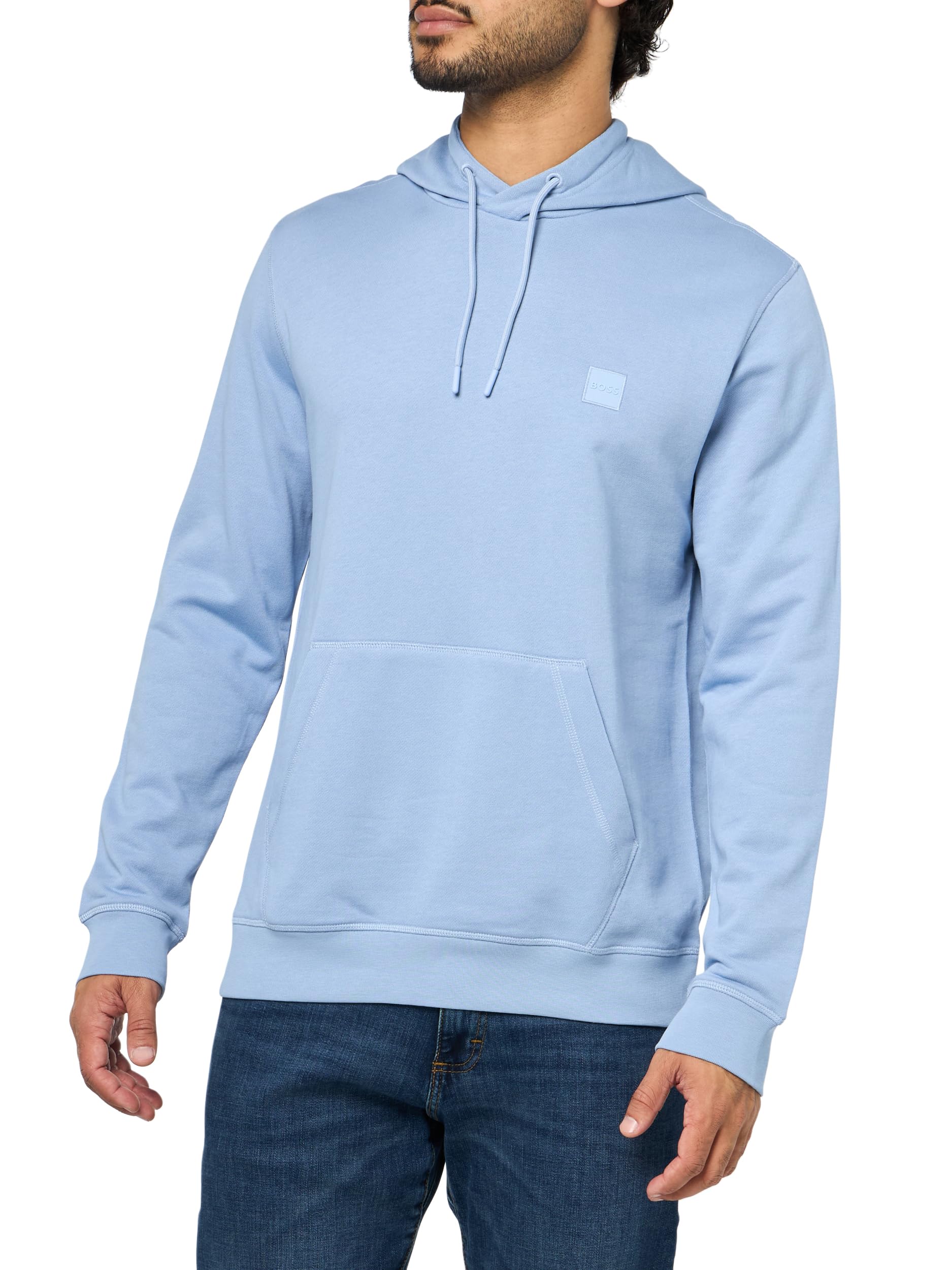 BOSS, Patch Logo French Terry Pullover Hooded Cotton Sweatshirt, forever blue, L