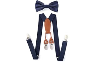 ZURLEFY Adjustable Baby Suspenders and Bow Tie Set for Boys, Bowtie and Elastic Suspenders with 4 Strong Metal Clips