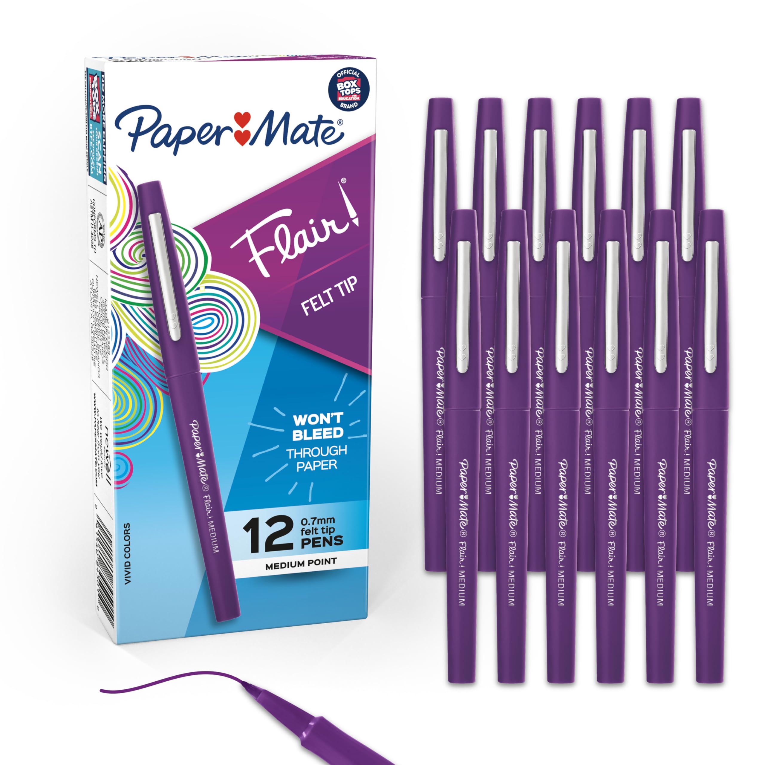 Paper Mate Flair Felt Tip Pens, Medium Point (0.7mm), Vivid Purple, 12 Count - For Teachers, Students, Classroom Use, Note-Taking, Arts & Crafts (Pack of 12) Image Paper Mate Flair Felt Tip Pens, Medium Point (0.7mm), Vivid Purple, 12 Count - For Teachers, Students, Classroom Use, Note-Taking, Arts & Crafts (Pack of 12) Image