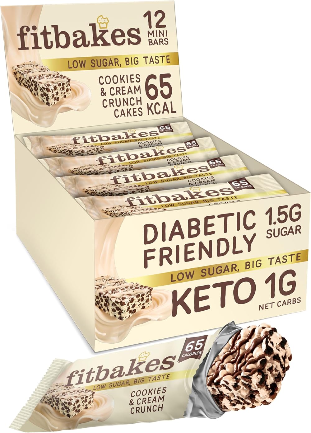 fit bakes 65 Calorie Keto Cookies & Cream Mini Bars 12x19g