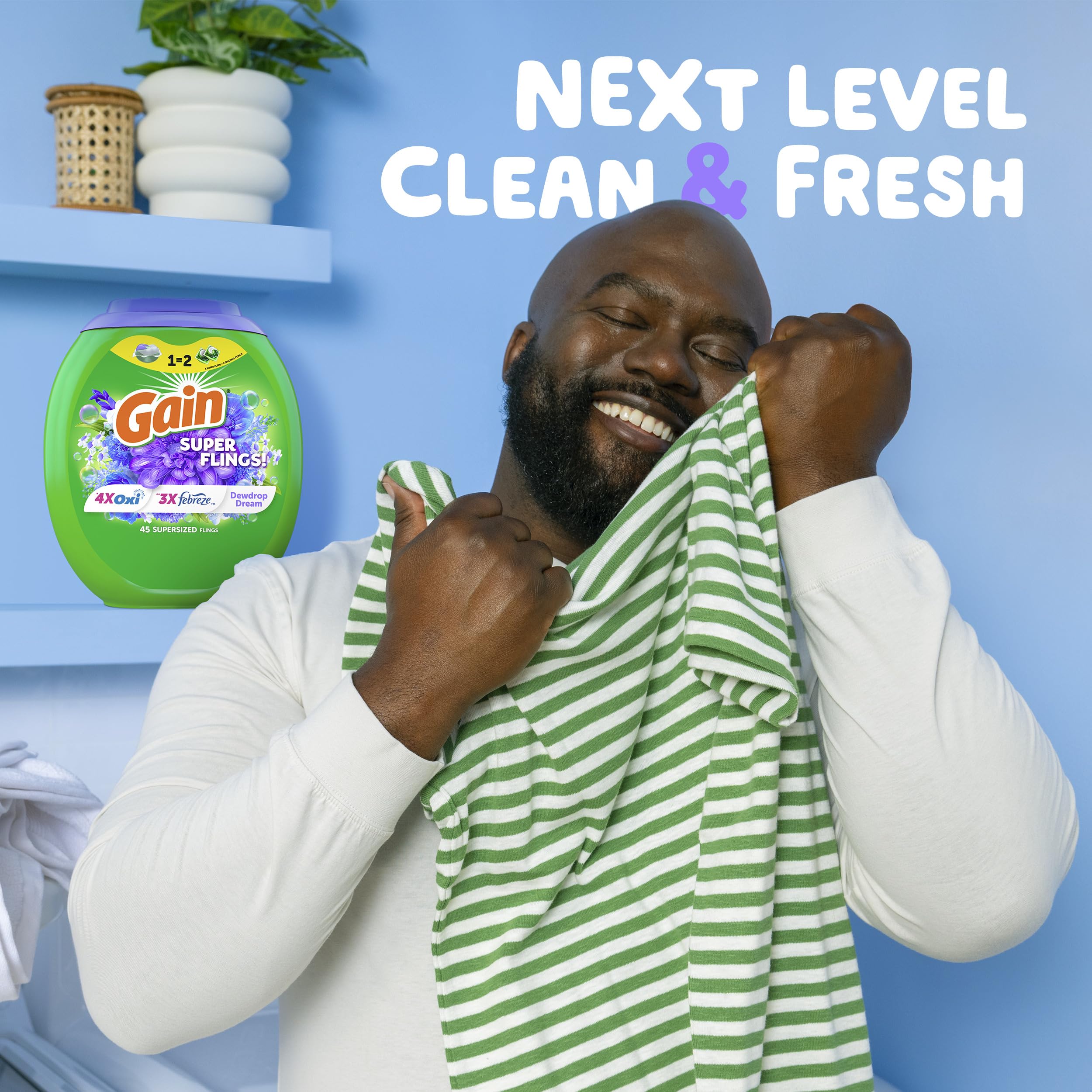 Gain Super Sized Flings Laundry Detergent Pacs, 45 Count, Dewdrop Dream Scent