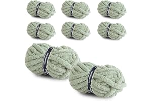 MINUPWELL 8 Packs Jumbo Chunky Chenille Yarn - 1820g(64oz) 254 Yards (761ft) Bulky Yarn - Chunky Yarn for Hand Knitting Blanket,Cushions, Pet Bed - Soft and Durable(Sage Green)