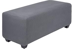 PiccoCasa High Stretch Ottoman Cover with Elastic Bottom, Soft Slipcover Jacquard Fabric Small Checks Rectangle Storage Stool Cover Furniture Covers X-Large Dark Gray