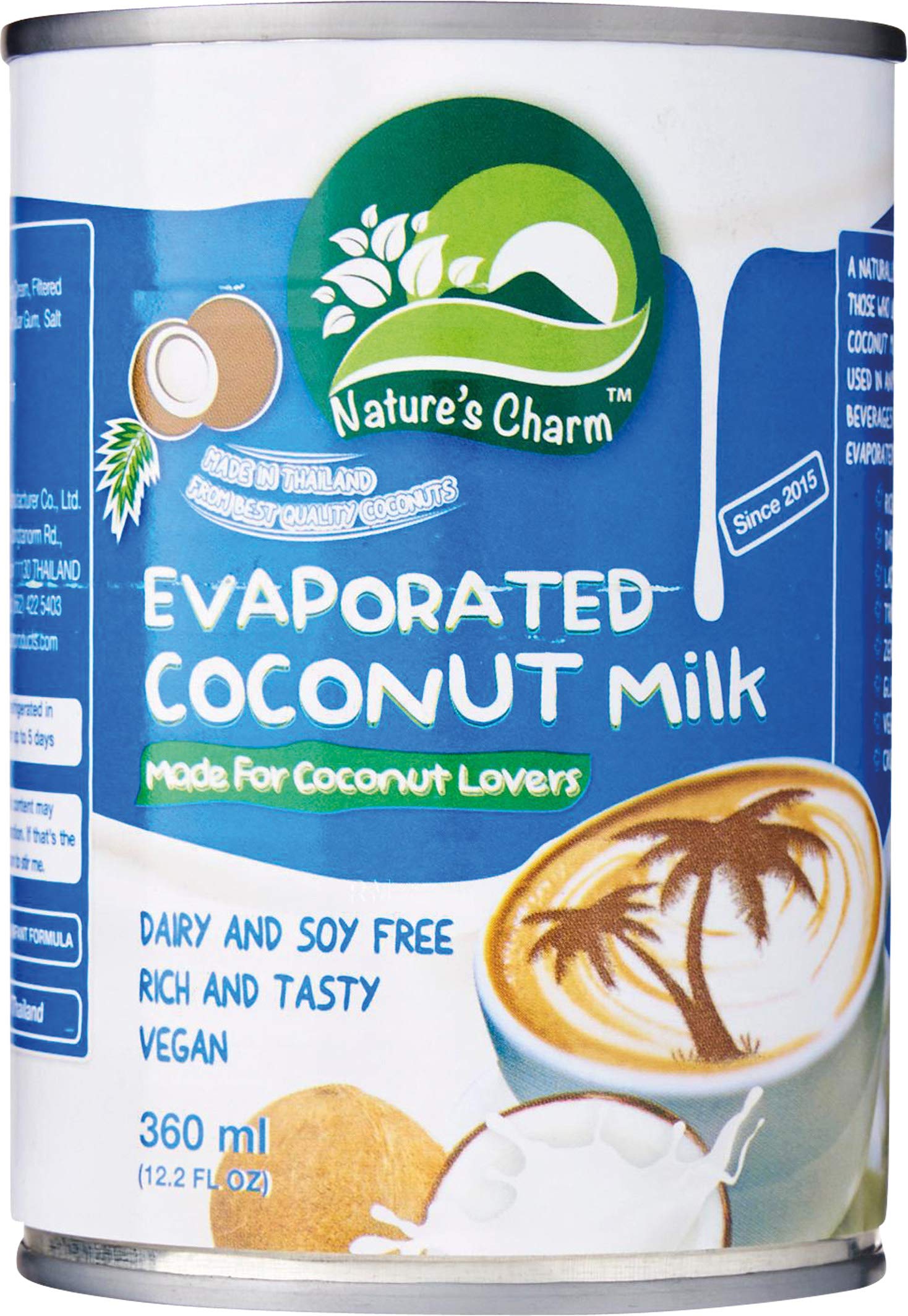 Nature’s Charm Evaporated Coconut Milk, 0g Trans Fat, Vegan Friendly, Halal, Dairy Free, Gluten Free, 12.2 Fluid Ounce (Pack of 6)
