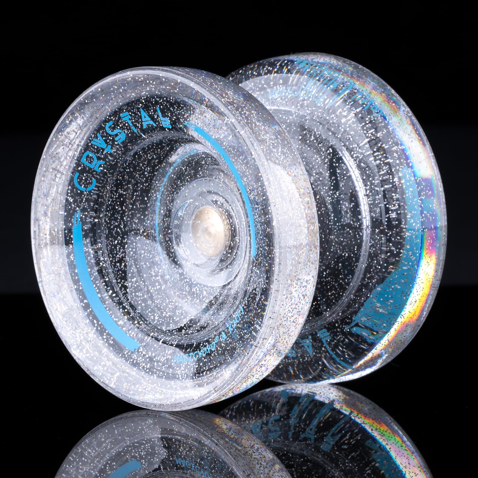 MAGICYOYO K2 Crystal Yoyo Silver Glitter Clear, Pro Responsive Yo-yo for Kids, Finger Spin Trick Yo Yo for Beginner, Dual Purpose Yo-yo with Extra Unresponsive Bearing + 12 Yoyo Strings + Case Bag