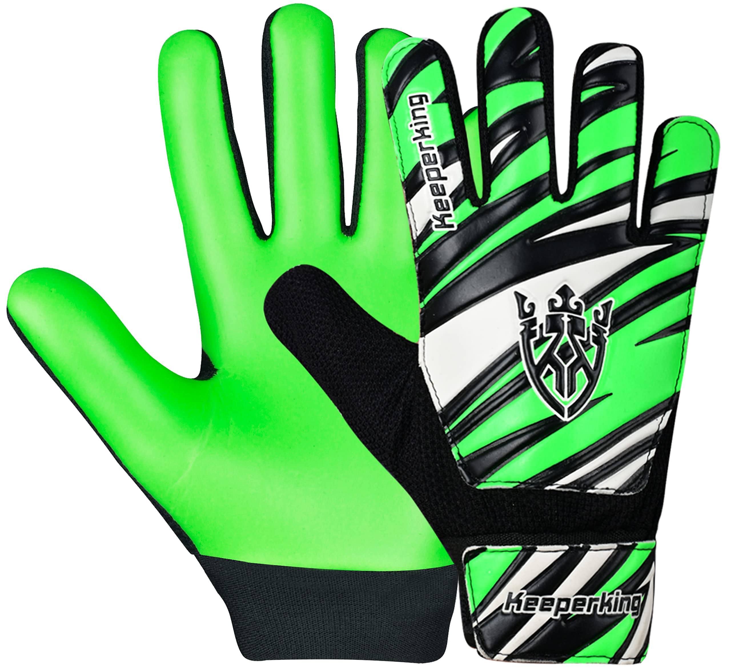 Keeperking Goalkeeper Gloves Children, Boys and Girls, Junior Football Gloves Football Player Gloves for Boys Goalkeeper Gloves (3, Green/Black/White)