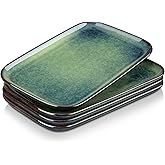 vancasso Stern Serving Platters Set of 4, 11 Inches Rectangular Ceramic Serving Plates, Green Serving Trays for Entertaining