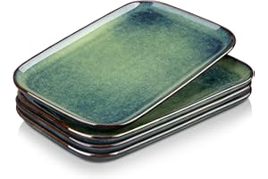 vancasso Stern Serving Platters Set of 4, 11 Inch Rectangular Ceramic Plates, Green, Perfect for Entertaining
