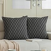 Kevin Textile Pack of 2 Farmhouse Decorative Throw Pillow Covers Boho Woven Texture Burlap Linen Cushion Cover Striped Pillowcase, Black 18 x 18 inches 45 x 45 cm