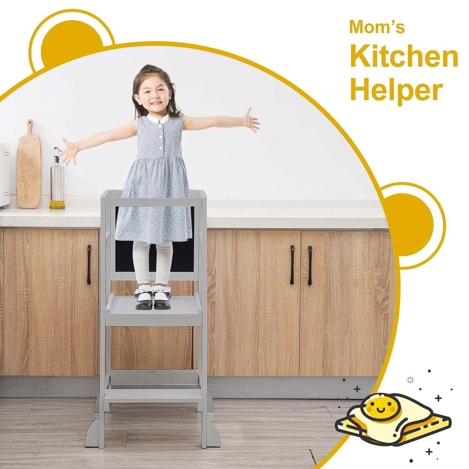 WORTHYEAH Kids Step Stool with Safety Rails, Toddler Step Towers with Blackboard, Bamboo Toddler Kitchen Step Stools with Chalkboard, Comfortable Kitchen Helper Children's Stool : Baby