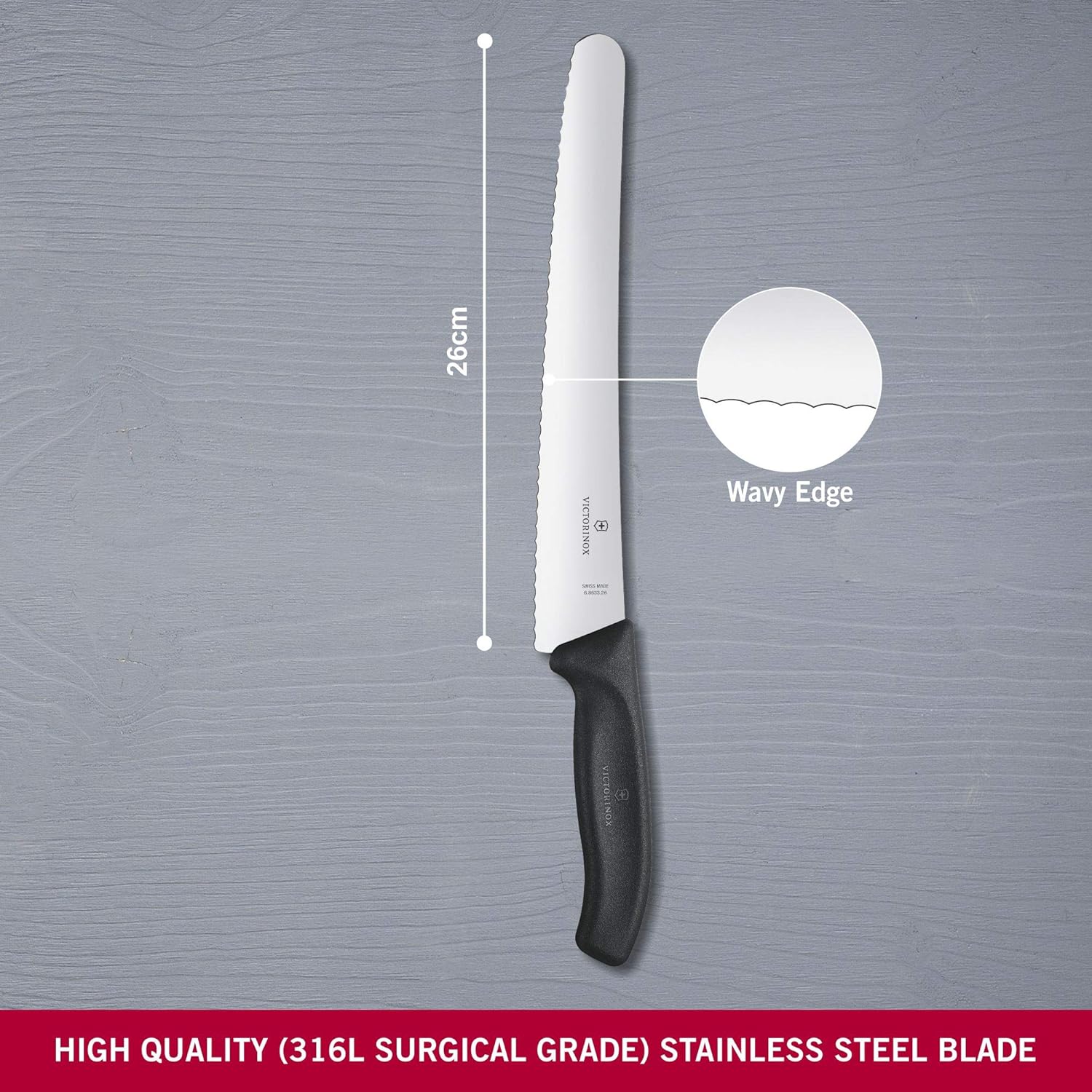 Victorinox Swiss Classic Professional Pastry Knife, Ultra Sharp Blade, Serrated Edge, 26 cm, Sturdy Plastic Handle - Image 4