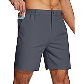 UPGET Mens Casual Dress Shorts 7 Inch Lightweight Stretch Quick Dry Elastic Waist for Golf Travel Work with 3 Pockets