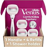 Gillette Venus Razor for Women, ComfortGlide plus Olay Sugarberry, Rose Gold Metal Handle + 4 Blade Refills, 5-Blade Razor Cartridges, Moisture Bars