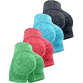 CHRLEISURE Women's 4 Packs Workout Gym Shorts, High Waisted Butt Lifting Scrunch Butt Seamless Booty Shorts