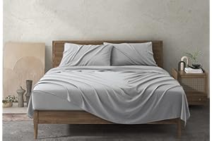 COMFLIVE Cooling Sheets Set, Rayon Cool Fiber, 4 Piece Full Luxury Sheets with 16" deep Pocket, Breathable and Silky Bedding Sheets & Pillowcases, Light Grey