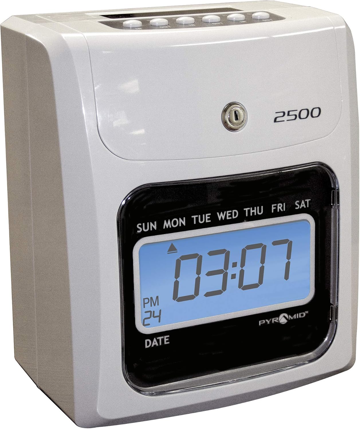 Pyramid Time Systems 2500K1 Bundle, Includes Model 2500 Auto Aligning and Top Loading Time Clock, 100 time Cards, Two Ink Ribbon cartridges, one 10 Slot time Card Rack and Two Security Keys : Office Products