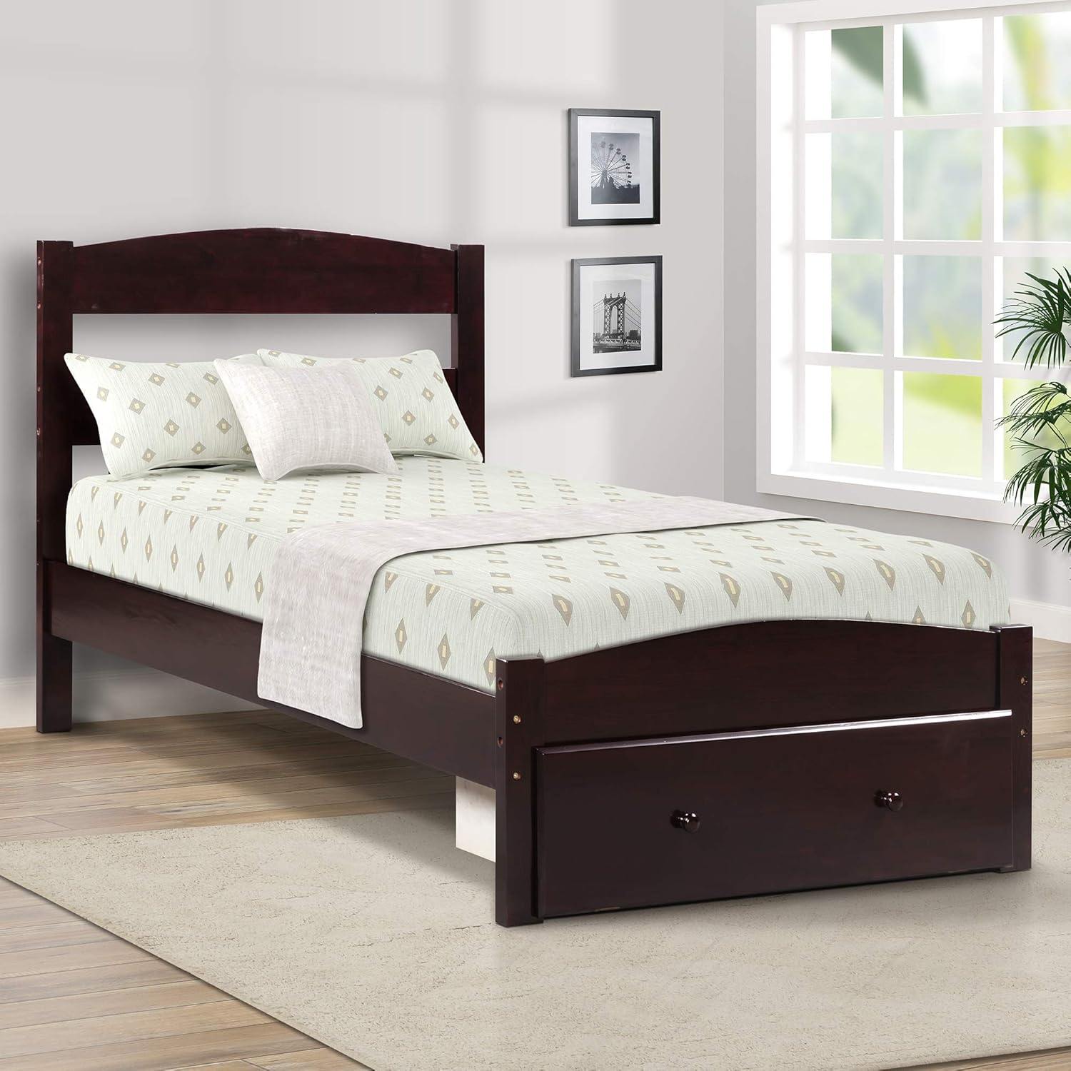 Amazon Com Wood Platform Bed Frame Twin Size With Storage Drawer