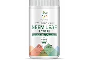 ORGANIC AURA INTERNATIONAL Organic Aura Neem Leaf Powder (Azadirachta Indica). 100% Pure Neem, Raw and Green. USDA Certified Organic Neem for Immune Support, Skin, and Hair. Naturall Source of Antioxidants and Detox.