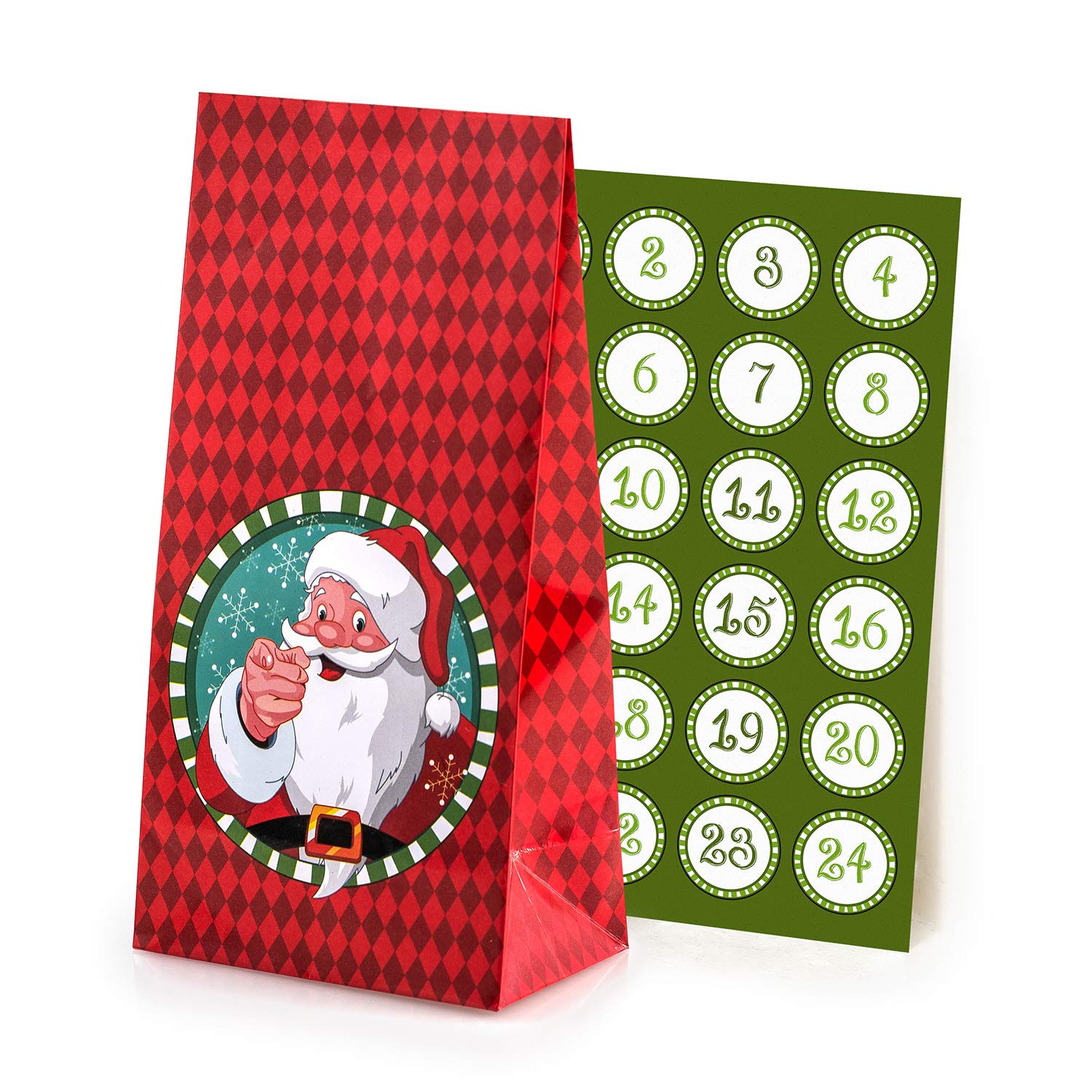 Pajoma Set of 24 x Santa Claus Advent Calendar Gift Bags to Fill/Includes Number Stickers