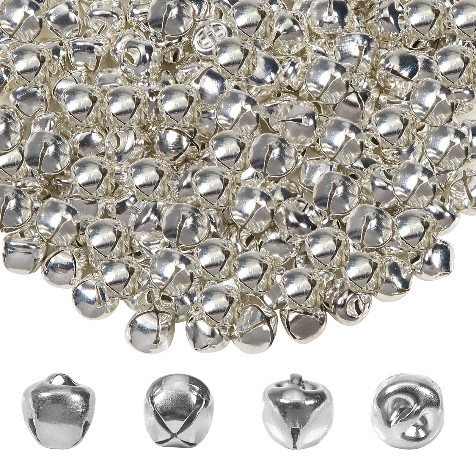 TOAOB 200 Pieces Colorful Bell Rattles Metal Small 10mm Silver Round Tone Animals Decorative Bells Christmas DIY Jingle Bells Wedding Bells Party Decoration