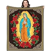 Bozidol Virgin Mary Blanket with Rose, 50"X60" Virgen de Guadalupe Blanket, Inspirational Religious Gifts for Women Men Christian Catholic Faith Prayer Soft Cozy Flannel Throw Blankets for Bed Couch