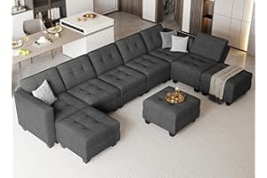 Belffin Oversized Modular Sectional Sofa with Reversible Chaise Convertible Sectional Modular Sofa Couch with Ottoman U Shaped Sectional Set with Storage Seats Dark Grey