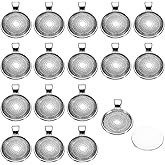 PATIKIL Pendant Trays with Transparent Glass Cabochons, Round Bezel Trays Pendant Dome Tiles for Photo