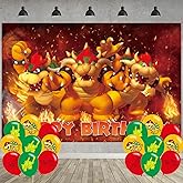 Bowser Birthday Party Decoration,Bowser Party Photo Background 5 x 3 FT and 18 Pcs Balloon,Merch Party Backdrop Supplies
