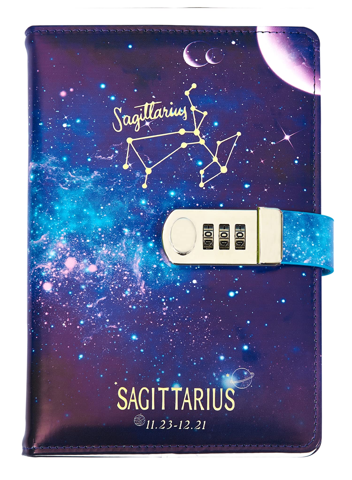 NectaRoy A5 Vintage Lockable Diary, Constellation Travel Journal, PU Leather Password Notebook, Sketchbook Office School Supplies Student Stationery Birthday Gift, 210x145mm