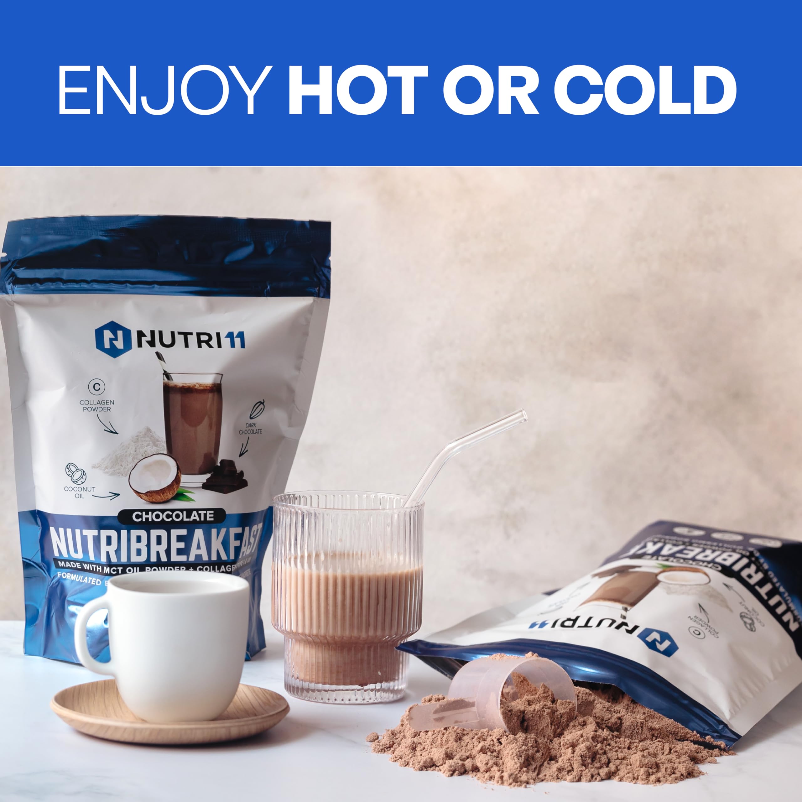 NutriBreakfast by Nutrillermo/Keto Protein Collagen Powder with MCT Oil/MCT Oil Powder/Keto Collagen Peptides with Grass-Fed Bovine Collagen Type I & III (15.9, Chocolate)
