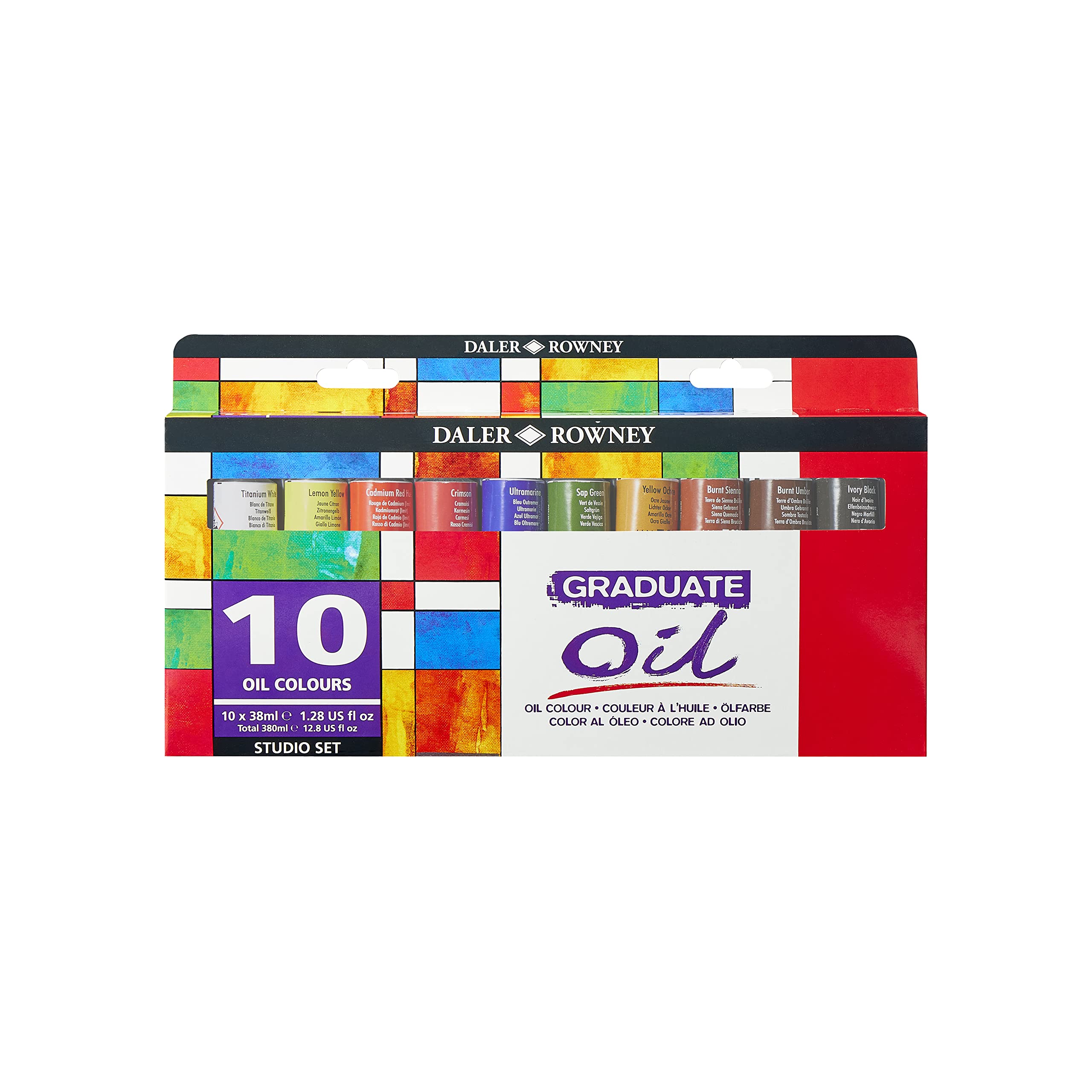 Daler-Rowney Graduate 38ml Oil Paint Set, 10 Assorted Colours, High Lightfastness, Ideal for Student Artists & Hobbyists
