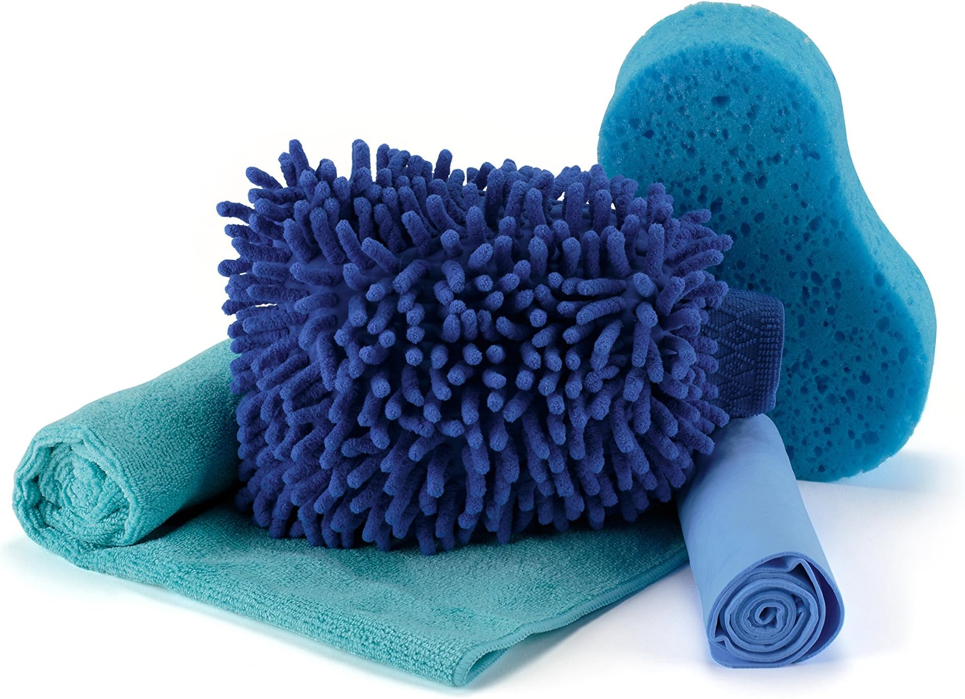 Car Wash Kit By Cojino - Mitt, Sponge, Microfiber Cloth, Chamois Towel