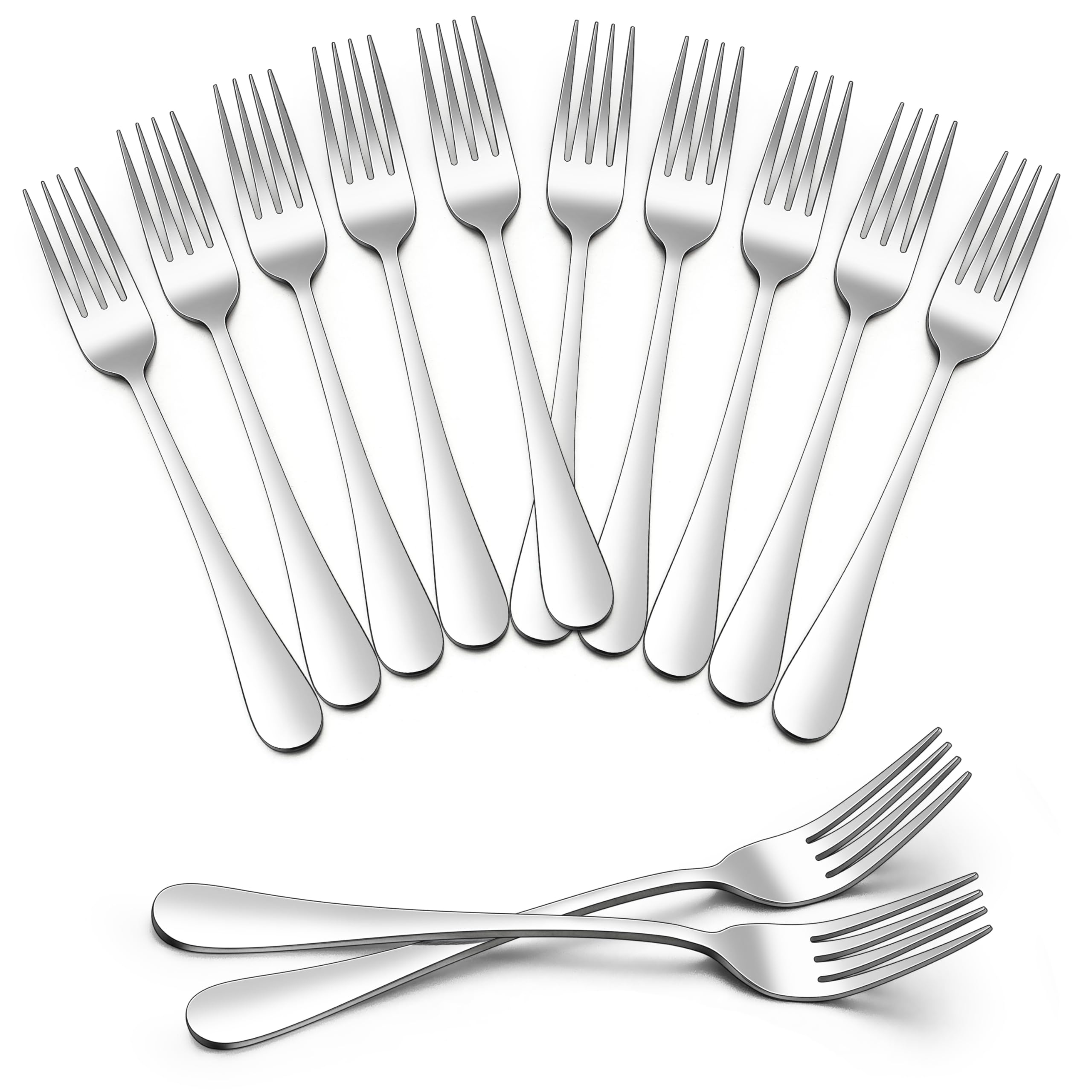 HaWare Stainless Steel Table Forks Set of 12, 20 cm Elegant & Timeless Large Dining Forks for Home, Restaurant, Hotel, Highly Polished & Smooth Edges, Dishwasher Safe - Round Handle