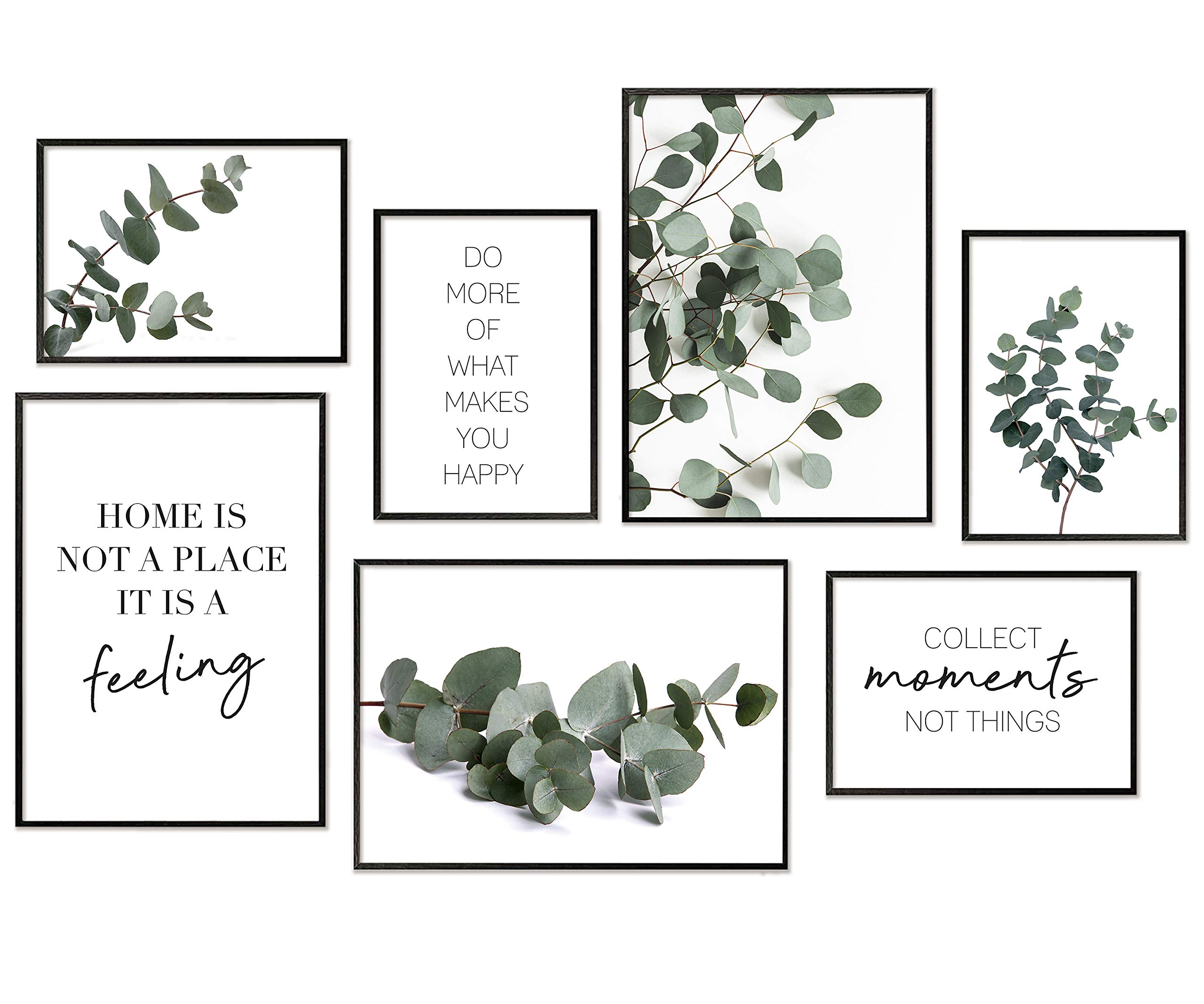 Hyggelig Home Premium Poster Set, Set of 7 Assorted Pictures in Elegant Set as Living Room Decoration, Wall Collage for Bedroom, 3 x DIN A3 + 4 x DIN A4, Eucalyptus Set without Frame