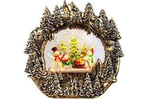 GLEXPFESTI Christmas Snow Globe Lantern Water Glittering Lantern with Snowman 8 Music Songs & 6H Timer Christmas Snow Globes USB & Battery Operated for Christmas Festival Decorations Gifts (Bridge-Snowman)