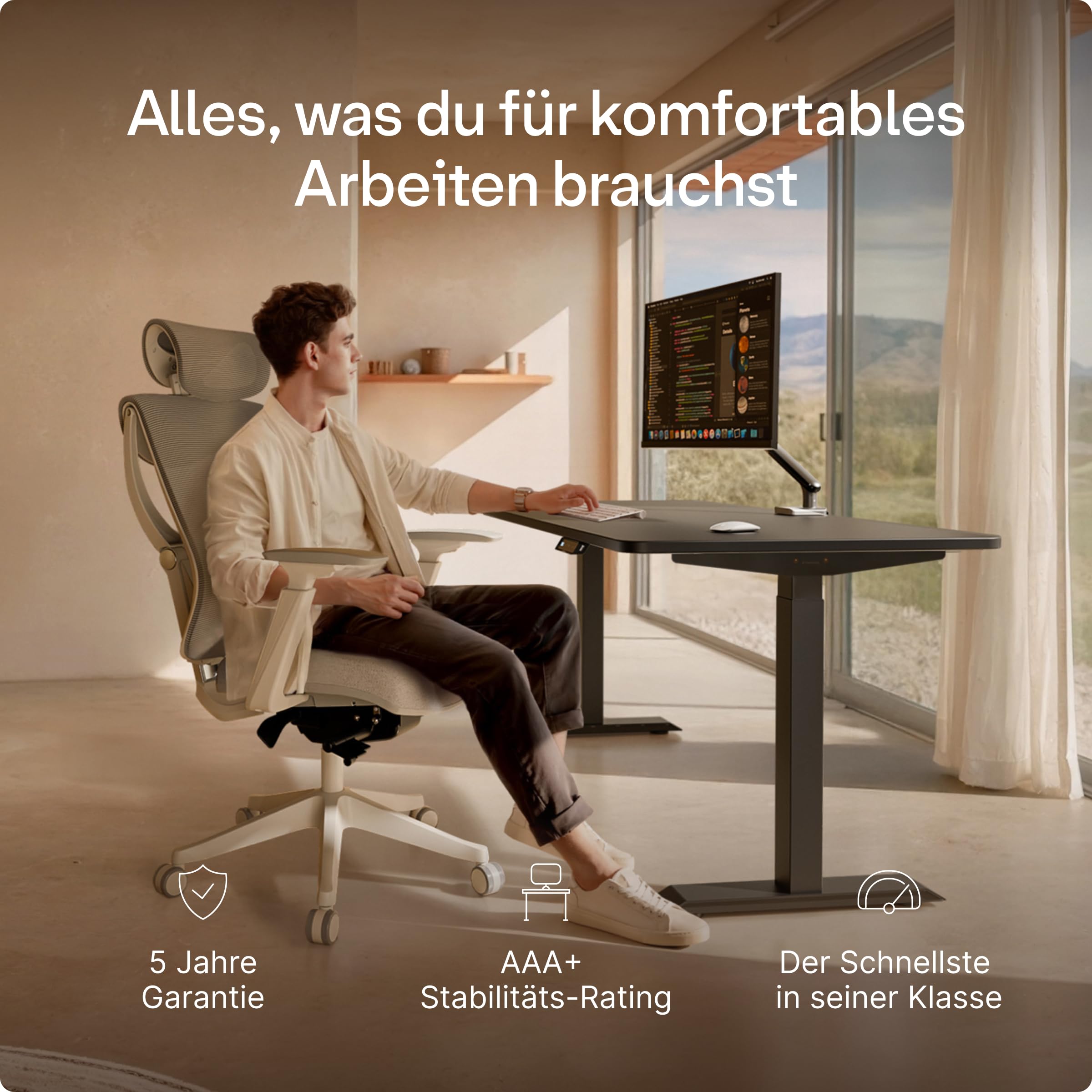 Desktronic Homeone Höhenverstellbarer Schreibtisch 160 × 80 cm – Elektrischer Schreibtisch Mit Zwei Elektrischen Motoren, Touchscreen-Steuerung Und Integrierten USB-a- Und USB-c-ladeanschlüssen 2