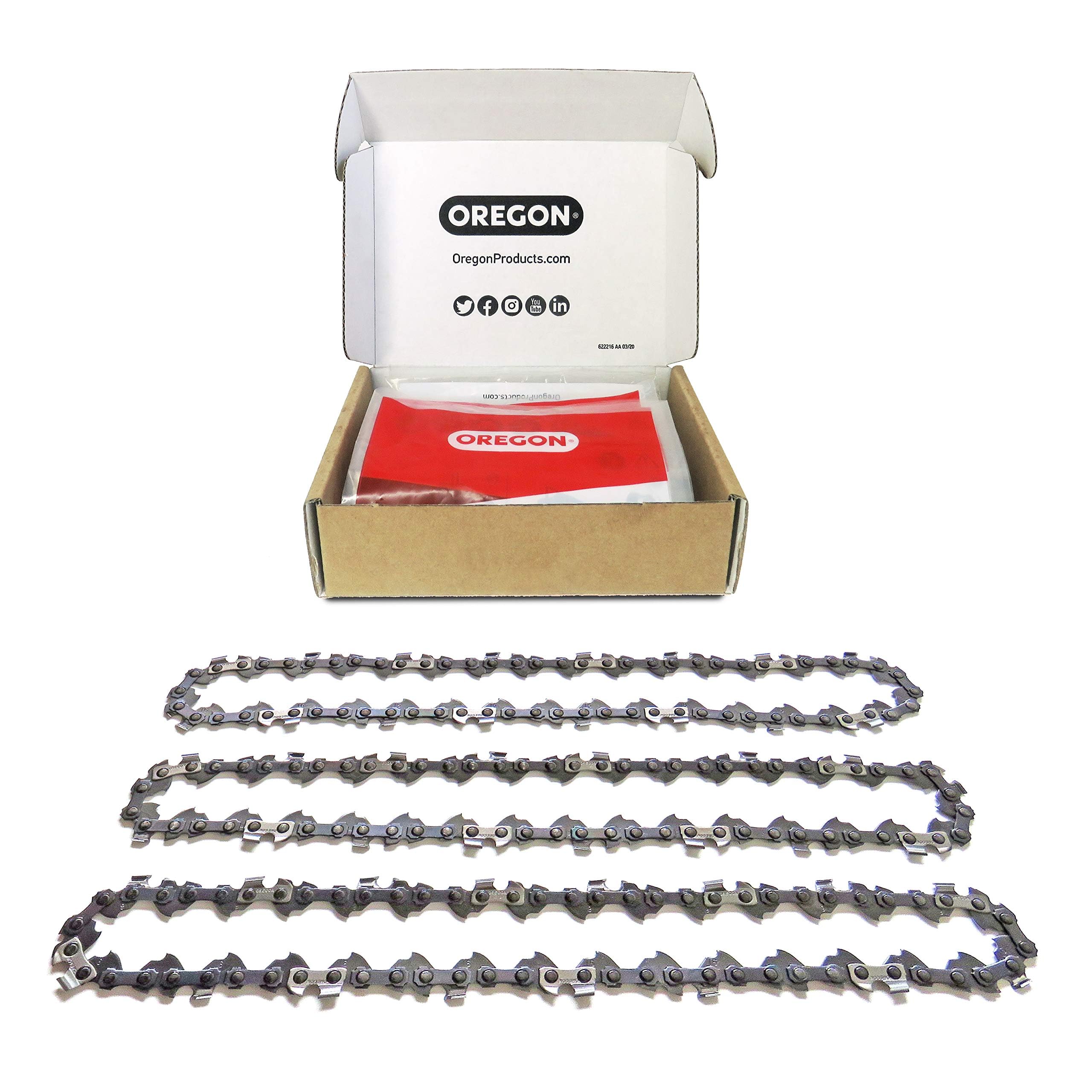 Oregon 3-Pack Chainsaw Chain 3/8" LP Pitch, .050" (1.3 mm) Gauge for 16" (40cm) Bar, 57 Drive Links – Low-Kickback Replacement Saw Chain, Fits Titan, Ryobi, Hawksmoor, Ferrex and More (91P057X3)