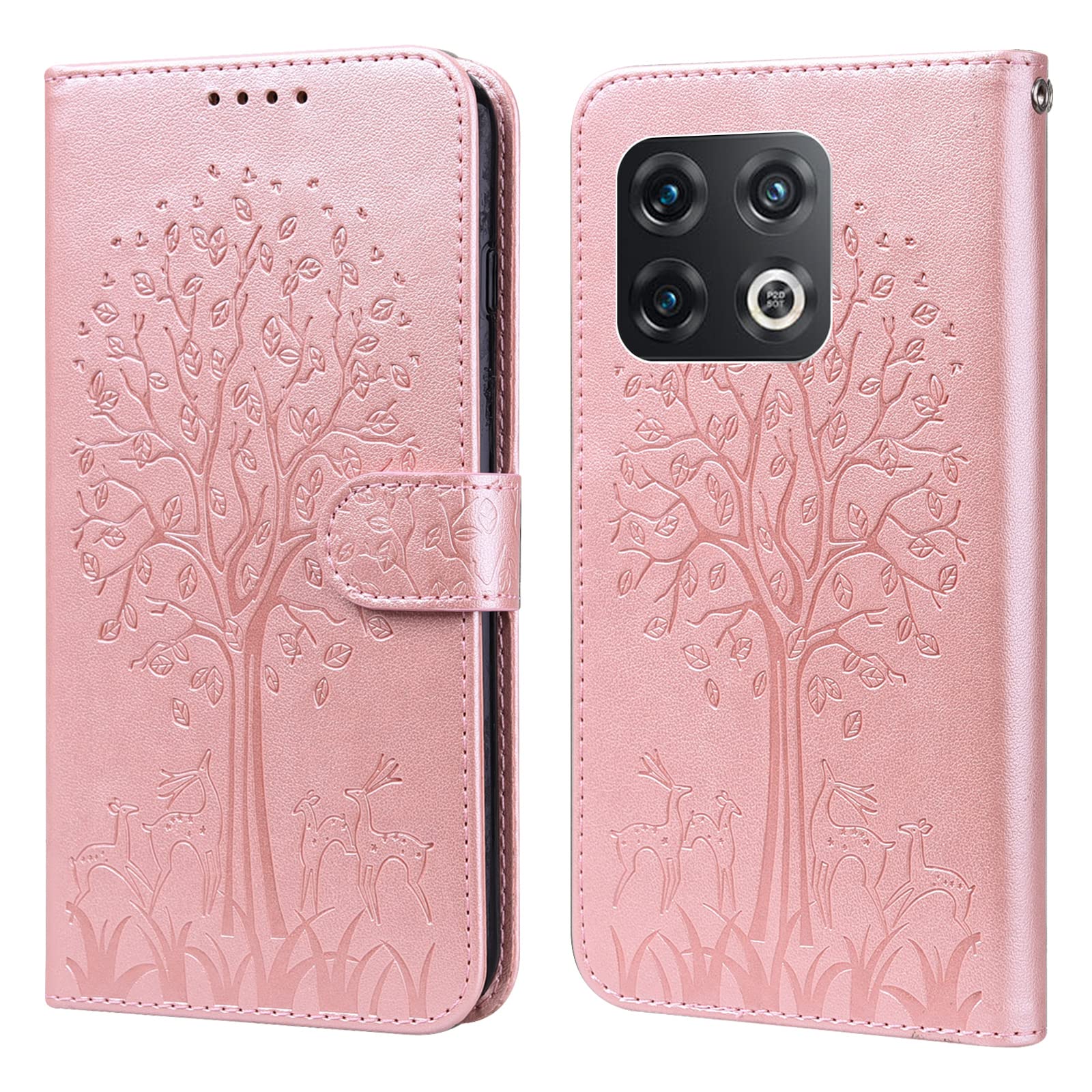 GLANDOTU Case for OnePlus 10 Pro 5G 6.7 inch, Flip Wallet PU Leather Cover with Card Slots and Stand Function for OnePlus 10 Pro Phone Cases 【Pink】