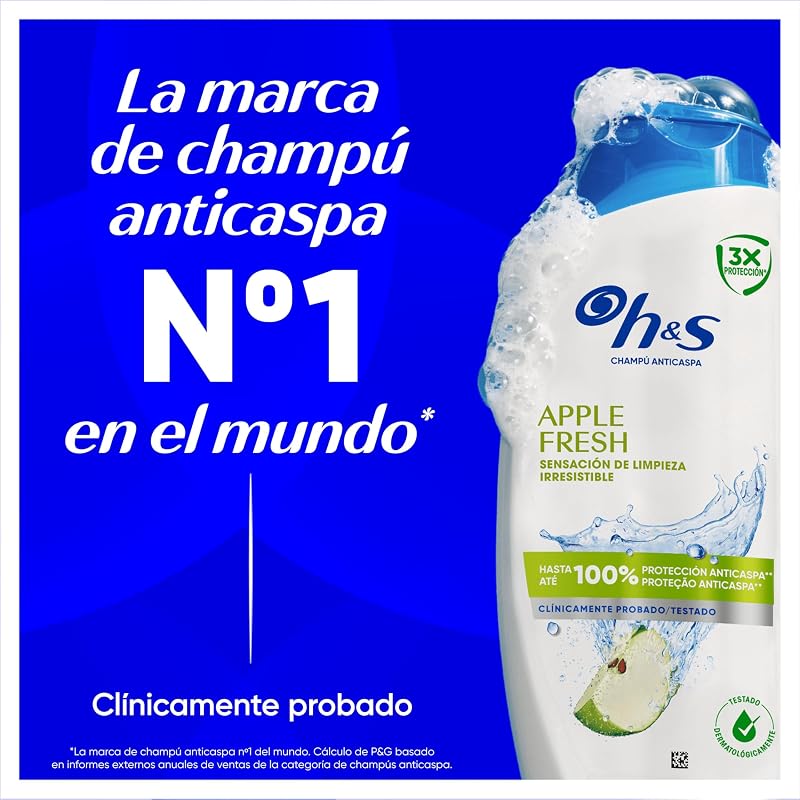 H&S Apple Fresh Champú Anticaspa, Todo Tipo de Pelo y Cuero Cabelludo, 2x1L