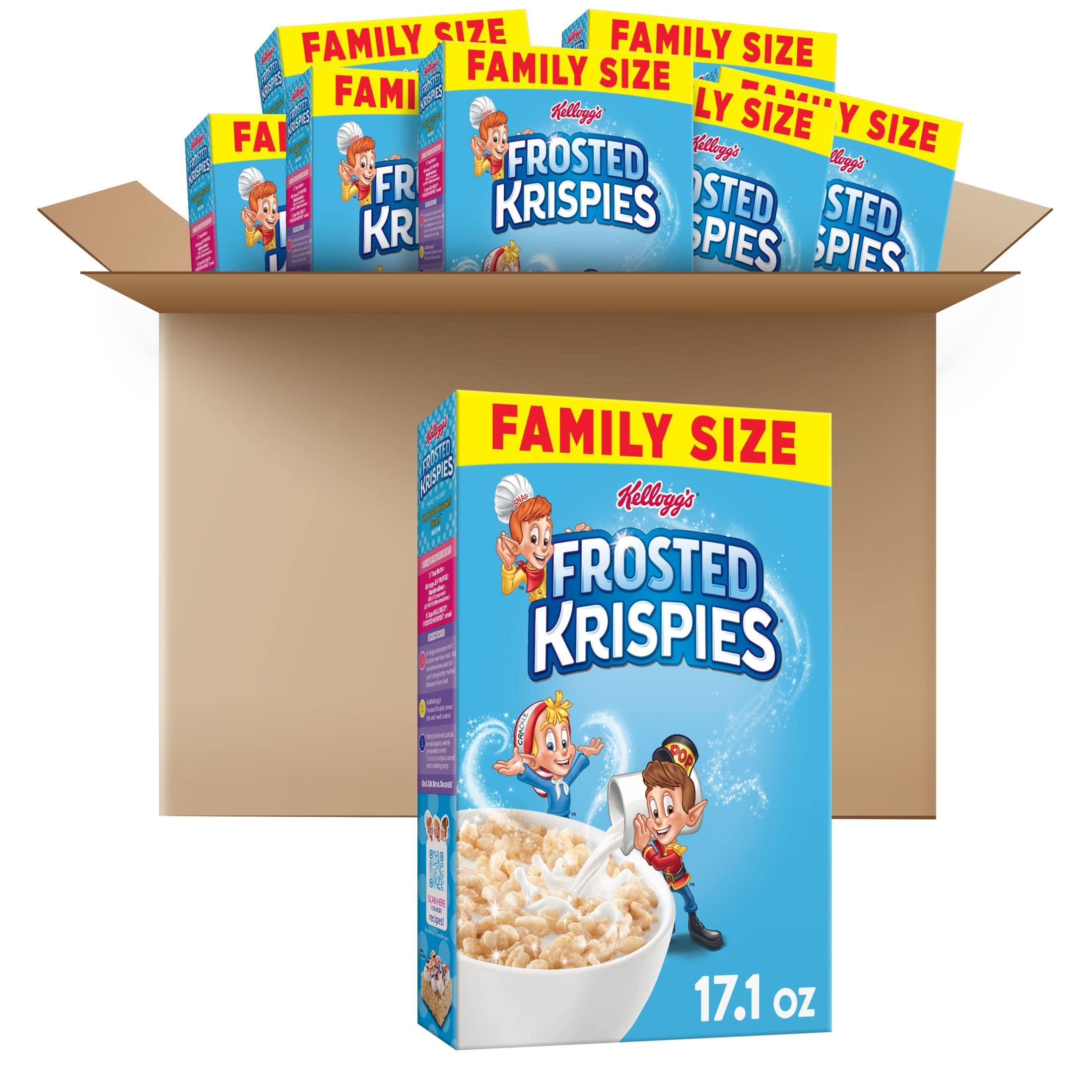 Kellogg's Frosted Krispies Breakfast Cereal, Kids Snacks, Baking Marshmallow Treats, Family Size, Original (8 Boxes) Image