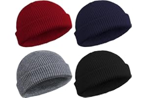 SATINIOR 4 Pieces Trawler Beanie Watch Hat Roll up Edge Skullcap Fisherman Beanie Unisex