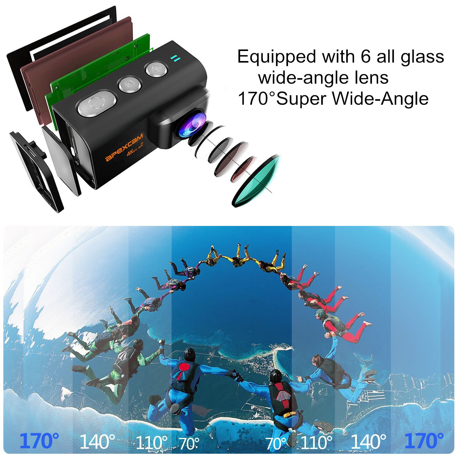 Apexcam 4K 20MP WiFi Action Camera EIS Ultra HD Sports Camera