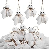 Watayo 16 Pcs Halloween Ghost Hanging Ornaments, 3 Inch Small Hanging Ghosts Tree Ornaments, Farmhouse Rustic Cloth Ghosts Hanging Decoration for Haunted House Party Yard Tree Decor