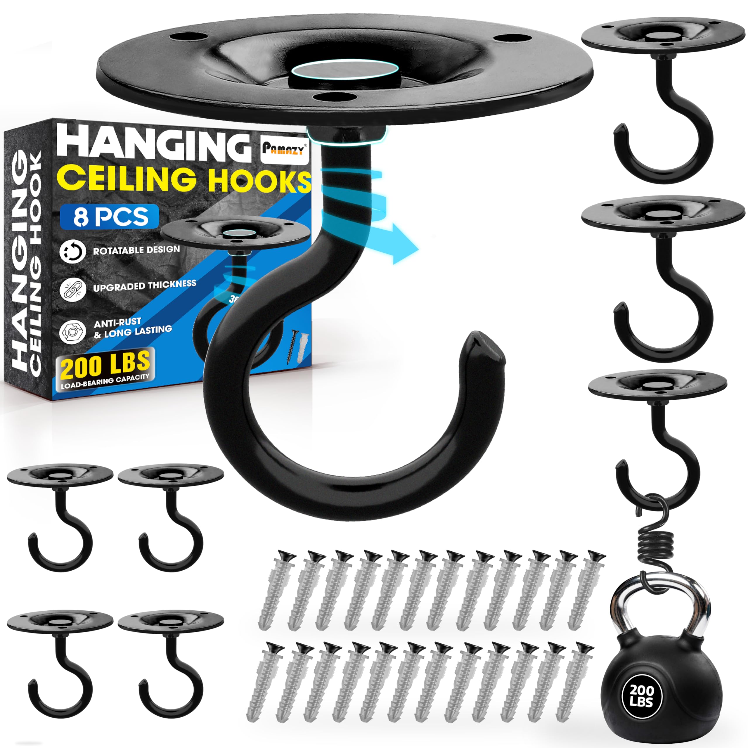 Photo 1 of [UPGRADED] 200LBS 8Pcs Round Ceiling Hooks with Firmly Rotatable Button, Black Wall Mount Metal Hangers for Hanging Hanging Plants, Bird Feeder, Lantern, Lights, Wind Chime, Indoor Outdoor Decor