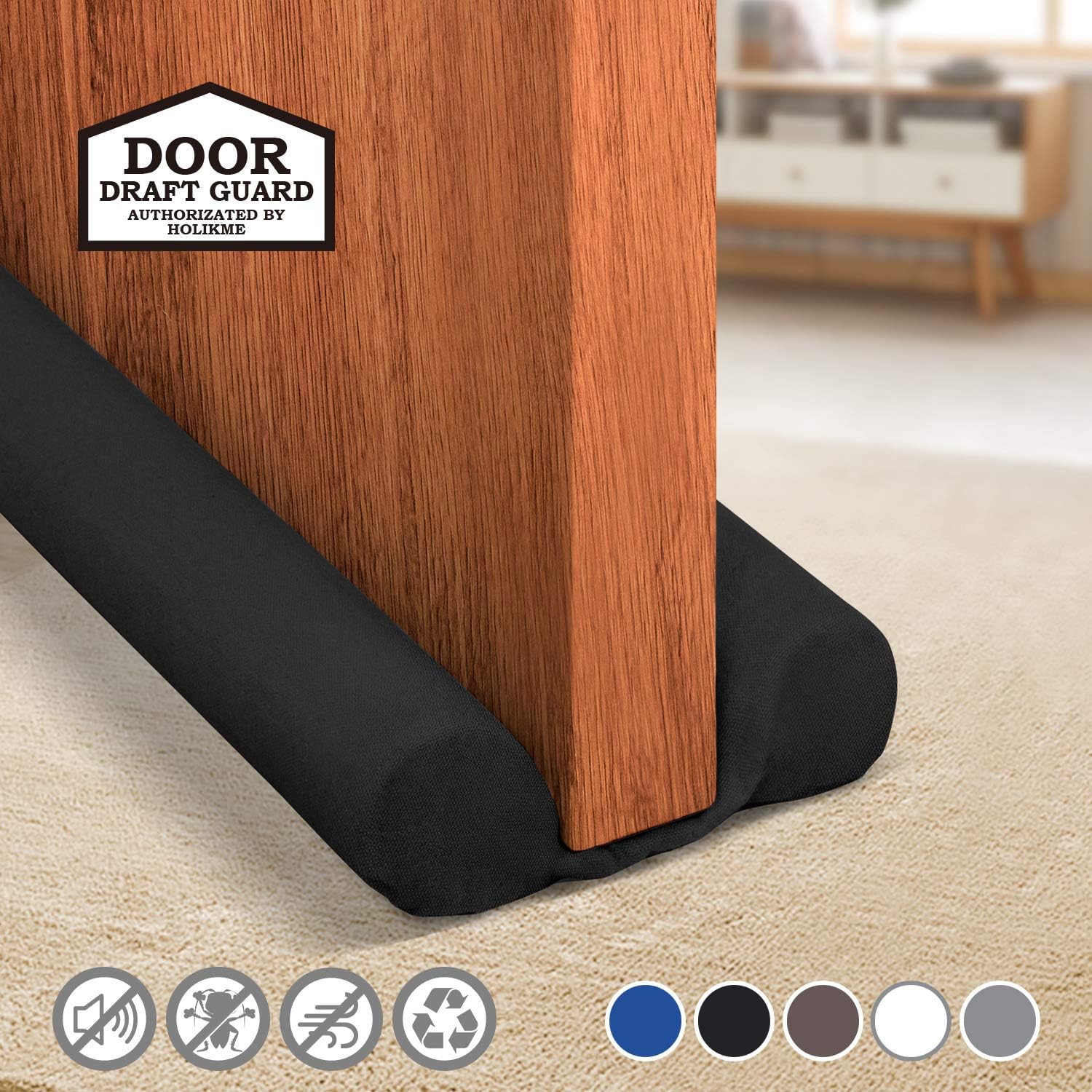 Holikme Twin Door Draft Stopper Weather Stripping Noise Blocker Window Breeze Blocker Adjustable Door Sweeps 34inch Black