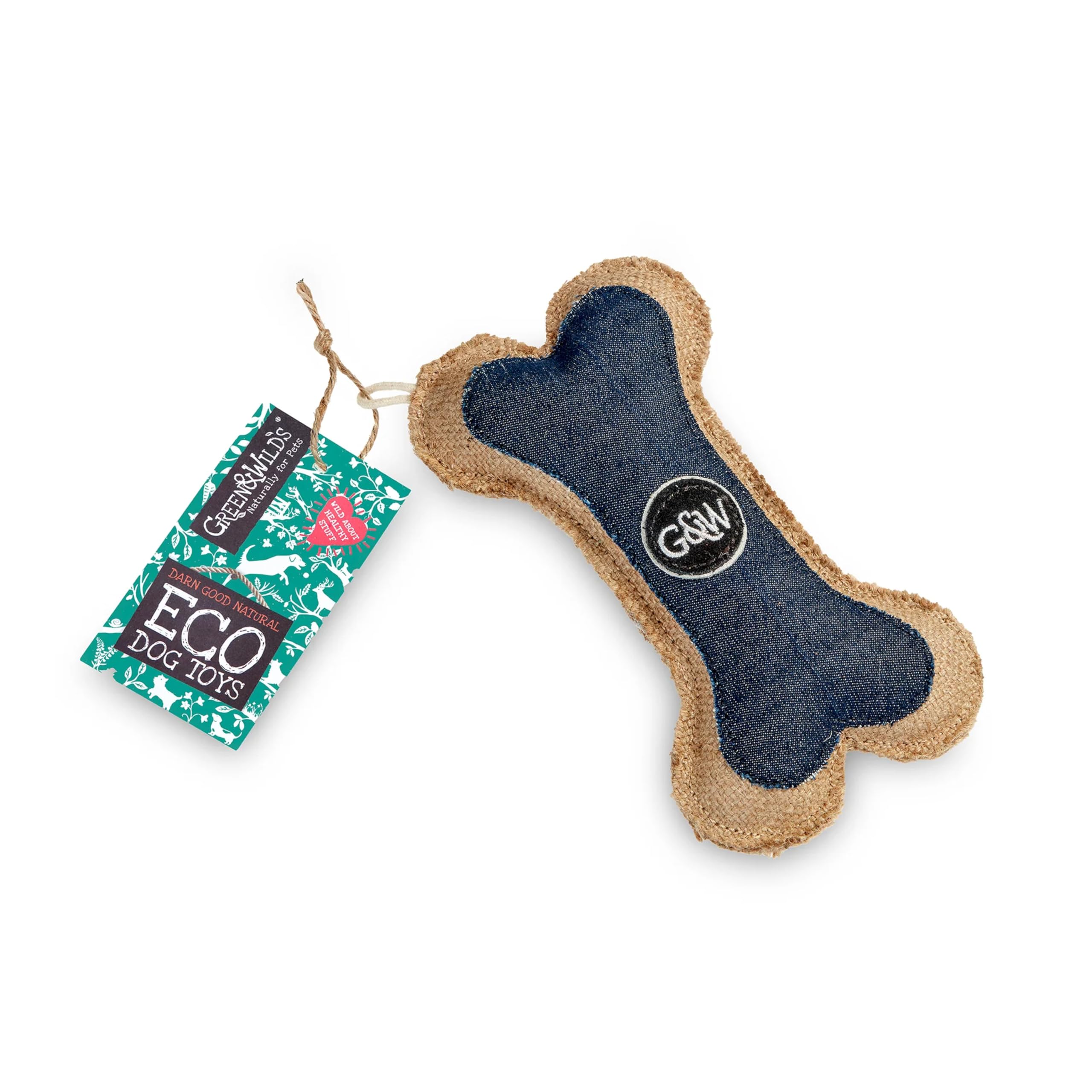Green & Wilds Eco-Friendly Natural Dog Toy - Boney Den 'M' - Denim & Jute Sustainable Bone Chew Toy