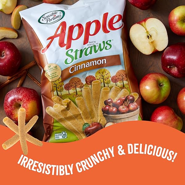 SENSIBLE PORTIONS GARDEN VEGGIE SNACKS – VEGGIE STRAWS, SNACK SIZE, APPLE CINNAMON, 1 OZ (PACK OF 24)