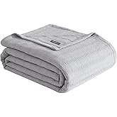 Eddie Bauer - Queen Size Blanket, 100% Cotton Weave Bedding with a Naturally Soft Feel, 400 GSM, Throw Blanket for Couch or Bed (Variegated Weave Stripe Grey)