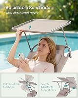 SONGMICS Folding Sun Lounger 193x53x29 cm with Sun Visor Taupe GCB192K01 view 3