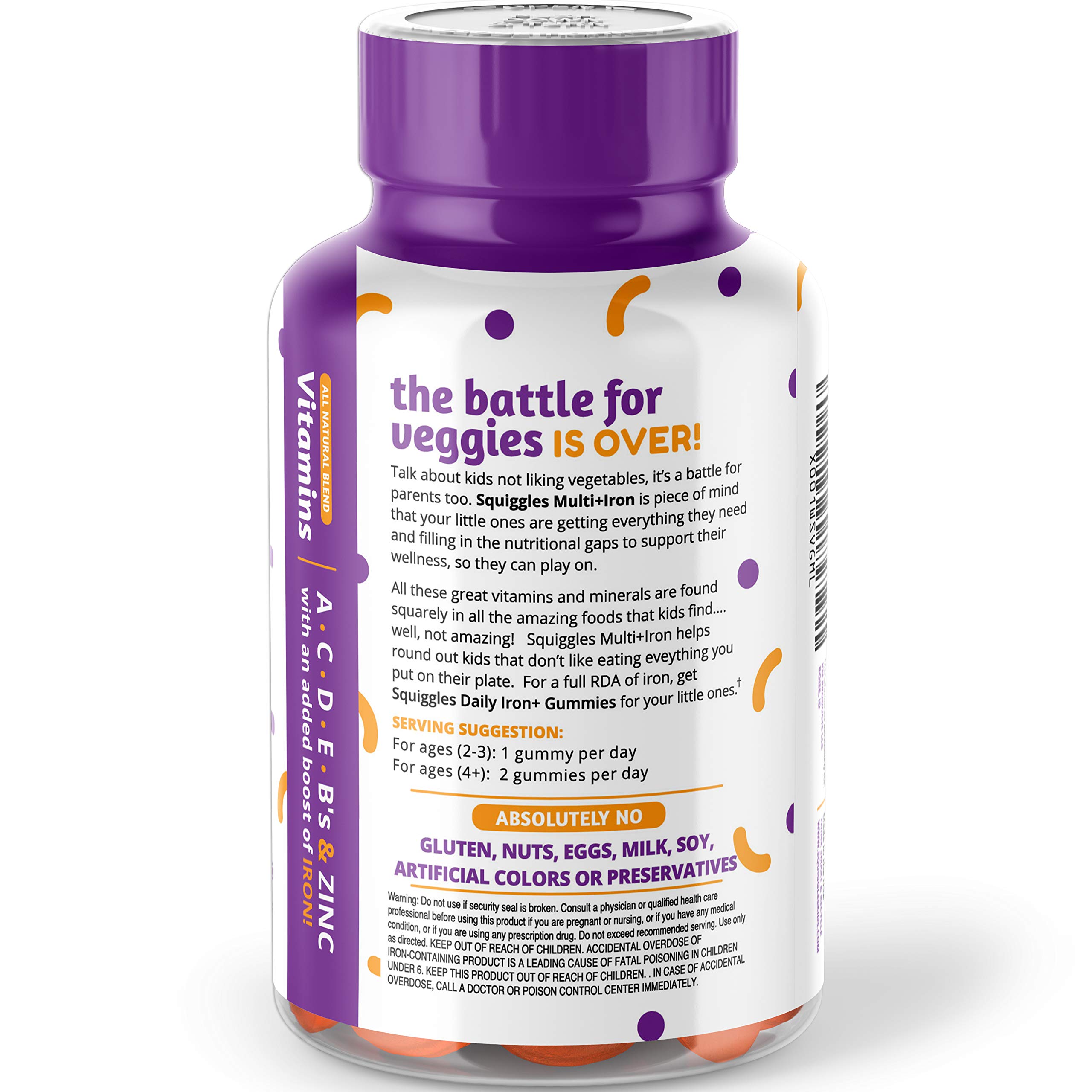Squiggles Kids Multivitamin + Iron Gummies 100ct. AllNatural, Low